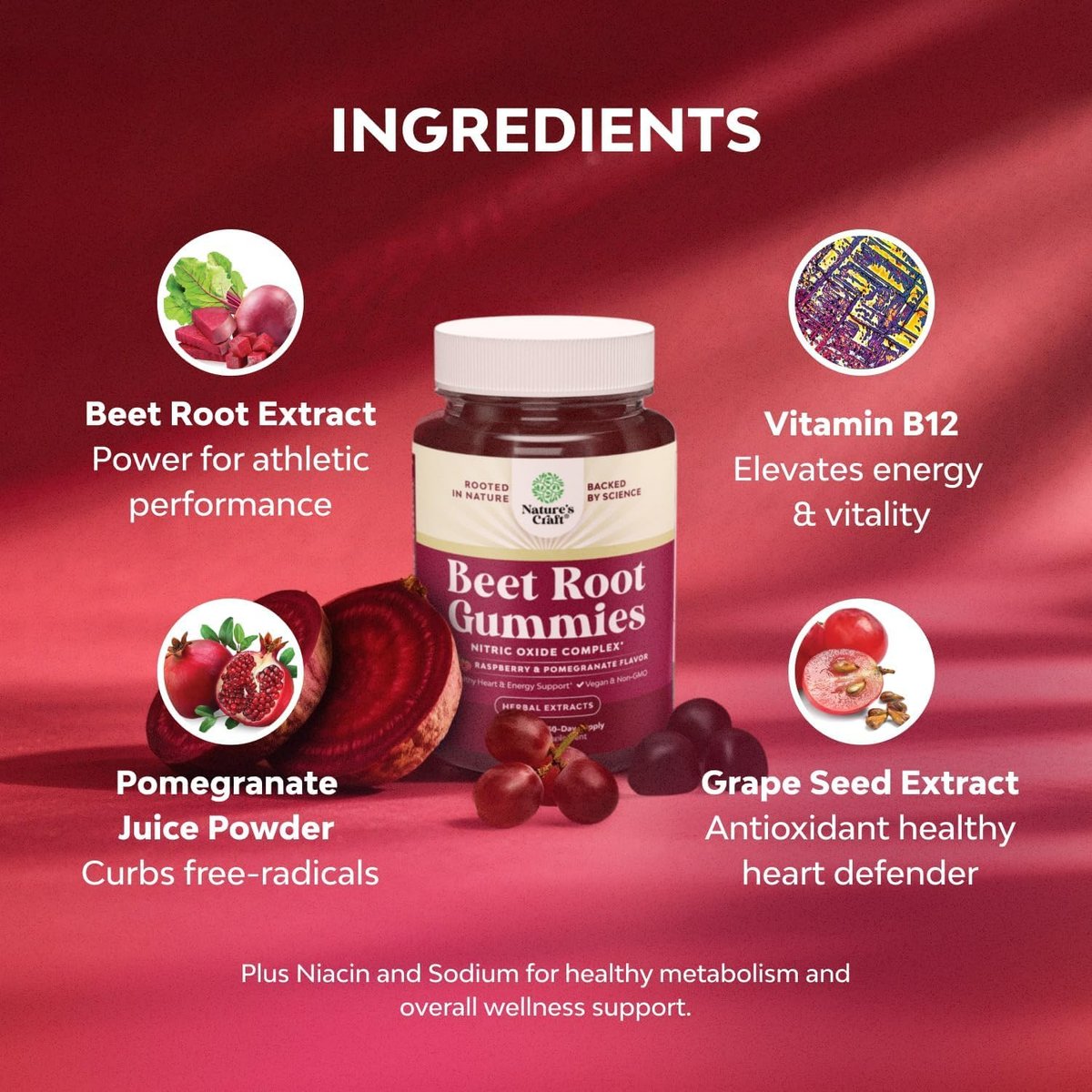 Flow Boosting Beet Root Gummies – Belebende Rote-Bete-Gummis für Erwachsene mit Stickoxid, Energie- und Herzunterstützung, Traubenkern, Granatapfel & Vitamin B12 – Vegan, Nicht-GVO & Glutenfrei – 60 Stück