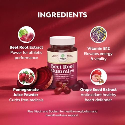 Flow Boosting Beet Root Gummies – Belebende Rote-Bete-Gummis für Erwachsene mit Stickoxid, Energie- und Herzunterstützung, Traubenkern, Granatapfel & Vitamin B12 – Vegan, Nicht-GVO & Glutenfrei – 60 Stück