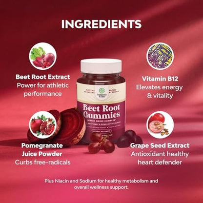 Flow Boosting Beet Root Gummies – Belebende Rote-Bete-Gummis für Erwachsene mit Stickoxid, Energie- und Herzunterstützung, Traubenkern, Granatapfel & Vitamin B12 – Vegan, Nicht-GVO & Glutenfrei – 60 Stück