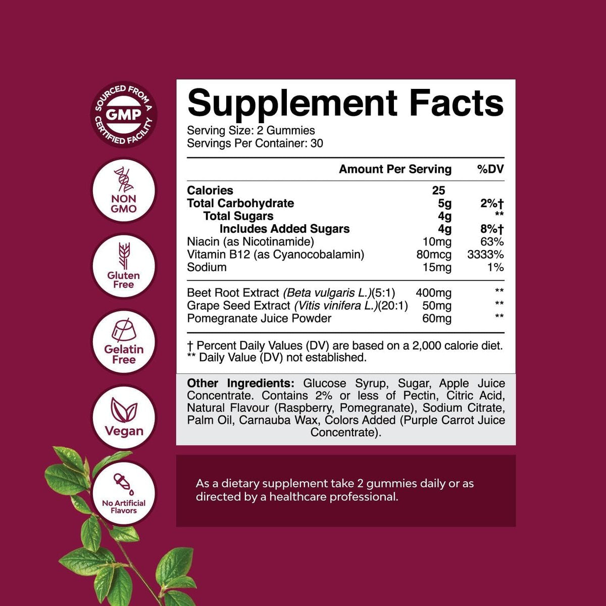 Flow Boosting Beet Root Gummies – Belebende Rote-Bete-Gummis für Erwachsene mit Stickoxid, Energie- und Herzunterstützung, Traubenkern, Granatapfel & Vitamin B12 – Vegan, Nicht-GVO & Glutenfrei – 60 Stück