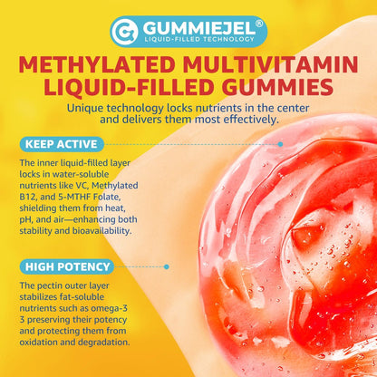 Nextdia Kinder Multivitamin Gummis mit Eisen, Zuckerfrei, Tägliche Vitamine + Probiotika, Algen Omega 3 (EPA/DHA), A, C, D, Methyl B12, Folsäure, B6, Zink, Biotin, für gesundes Wachstum, Immununterstützung, 60 Stück