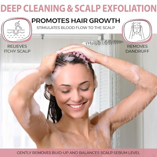 Fiora Naturals Kopfhaut-Massagebürste Shampoo-Bürste – Silikon-Kopfhaut-Scrubber & Peeling zur Schuppenbeseitigung und Haarwuchs, Bürste für nasses und trockenes Haar, für Männer, Frauen, Kinder – BPA-frei