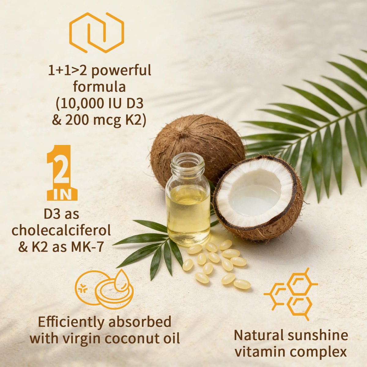 LETSCOL 2-in-1 Vitamin D3 K2 Supplement Weichkapseln, Vitamin D3 10000 IE und Vitamin K2 200 mcg, K2 MK7 mit D3 Vitamin zur Unterstützung von Immunsystem, Herz, Gelenken, Zähnen und Knochengesundheit - 180 Kapseln