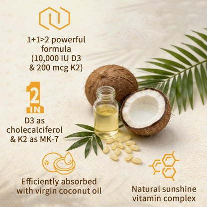LETSCOL 2-in-1 Vitamin D3 K2 Supplement Weichkapseln, Vitamin D3 10000 IE und Vitamin K2 200 mcg, K2 MK7 mit D3 Vitamin zur Unterstützung von Immunsystem, Herz, Gelenken, Zähnen und Knochengesundheit - 180 Kapseln