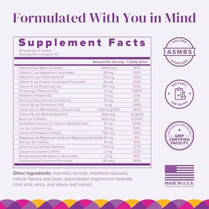 BariMelts Bariatrisches Multivitamin mit Eisen – 1 Monatsvorrat (60 schnell lösliche Tabletten) – Zuckerfrei – Post-OP Bariatrische Vitamine – Natürlicher Blaubeergeschmack