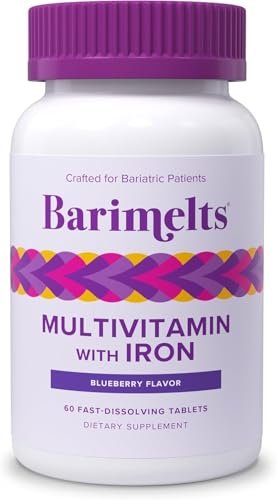 BariMelts Bariatrisches Multivitamin mit Eisen – 1 Monatsvorrat (60 schnell lösliche Tabletten) – Zuckerfrei – Post-OP Bariatrische Vitamine – Natürlicher Blaubeergeschmack