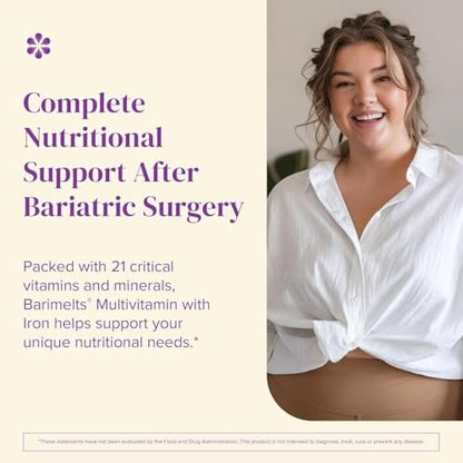 BariMelts Bariatrisches Multivitamin mit Eisen – 1 Monatsvorrat (60 schnell lösliche Tabletten) – Zuckerfrei – Post-OP Bariatrische Vitamine – Natürlicher Blaubeergeschmack