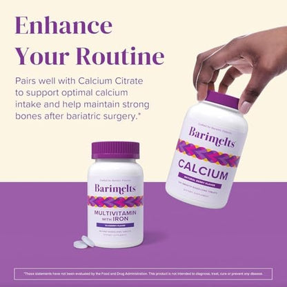 BariMelts Bariatrisches Multivitamin mit Eisen – 1 Monatsvorrat (60 schnell lösliche Tabletten) – Zuckerfrei – Post-OP Bariatrische Vitamine – Natürlicher Blaubeergeschmack
