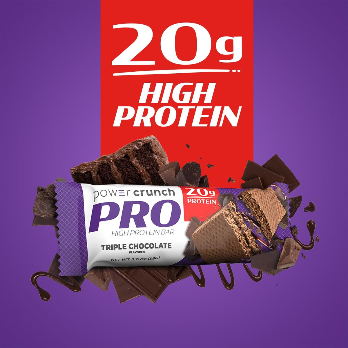 Power Crunch PRO Protein Wafer Bars – Triple Chocolate, 2,0 Unzen (4er-Pack) – Hochproteinhaltiger Snack mit köstlichem Geschmack