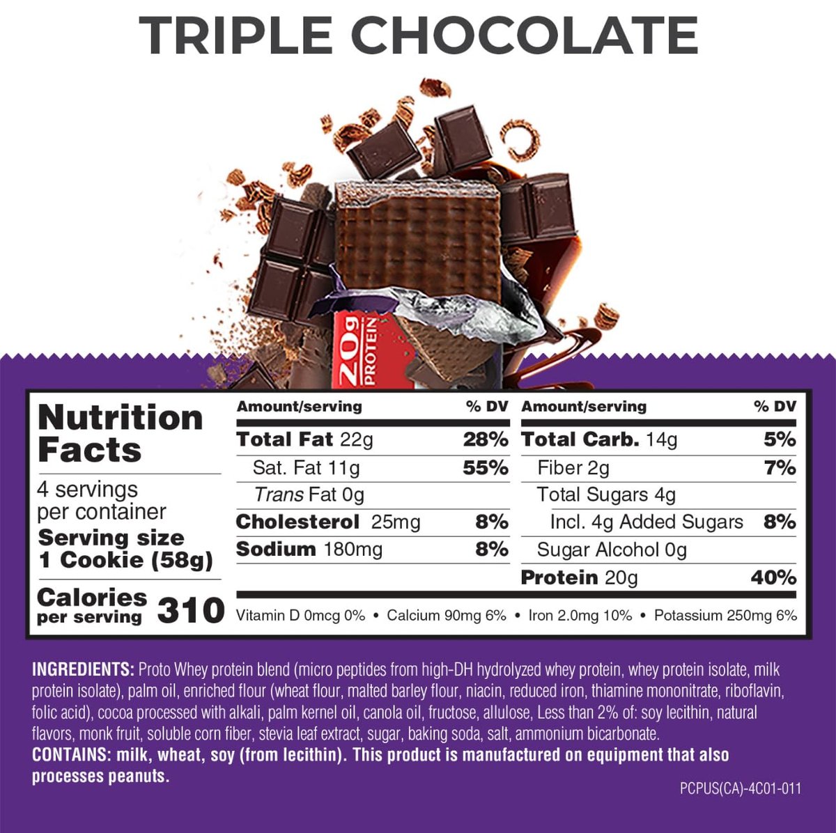 Power Crunch PRO Protein Wafer Bars – Triple Chocolate, 2,0 Unzen (4er-Pack) – Hochproteinhaltiger Snack mit köstlichem Geschmack