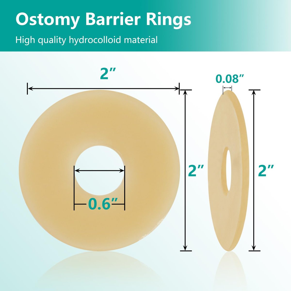 Vlookup Ostomy Barrierringe – Außendurchmesser 2" (50 mm), 2 mm Dicke, formbare Hydrokolloid-Ringe für Stomabeutel, 10 Stück