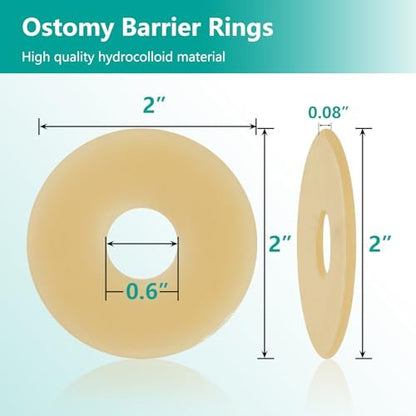 Vlookup Ostomy Barrierringe – Außendurchmesser 2" (50 mm), 2 mm Dicke, formbare Hydrokolloid-Ringe für Stomabeutel, 10 Stück
