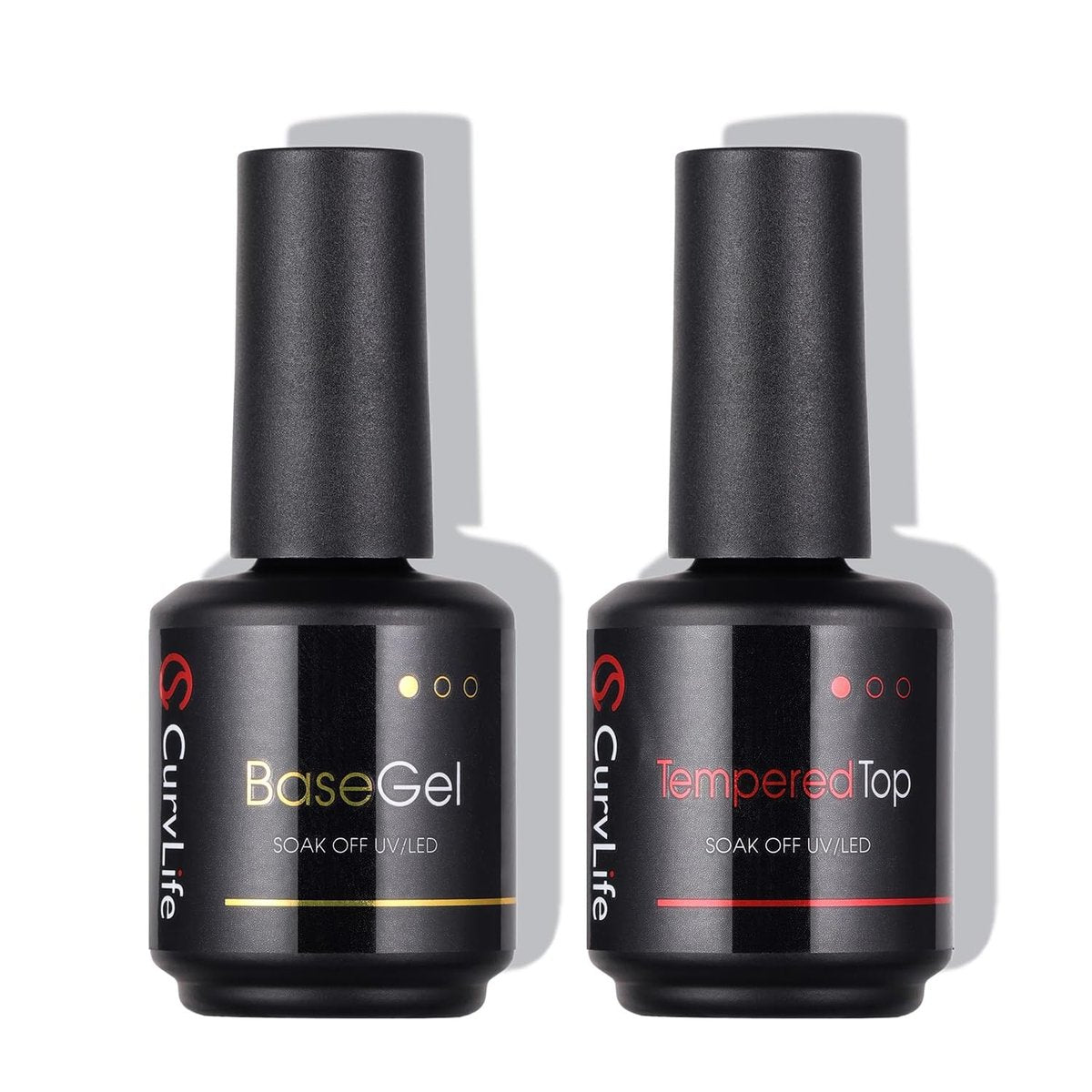 CurvLife No Wipe Top Coat & Base Coat Set 2x15ml – Klarlack für UV/LED Nagellack, glänzend, lang anhaltend, soak-off