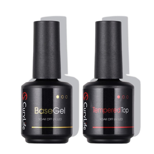 CurvLife No Wipe Top Coat & Base Coat Set 2x15ml – Klarlack für UV/LED Nagellack, glänzend, lang anhaltend, soak-off