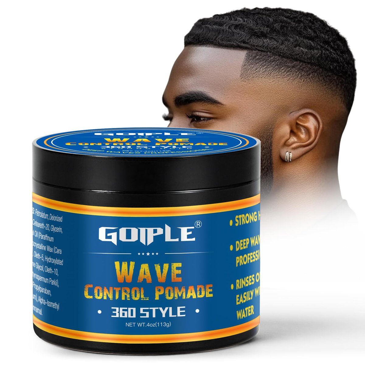 Goiple Natural Wave Pomade Starker Halt Leicht Auswaschbar 360 Wave Training Haarpomade, Wellen Pomade für Männer Wasserbasiert für Feuchtigkeit, Kontrolle und Seidigen Glanz, Wellen Pomade für Schwarze Männer 118 ml