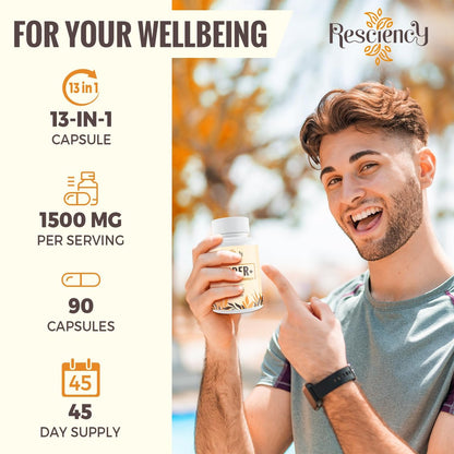 Resciency Detox Binder Supplement – Aktivkohle, Zeolith, Bentonit-Ton, Mariendistel, Proprietäre Mischungen – Leber & Darm, Maximale Absorption, 90 vegane Kapseln