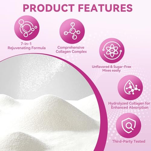 Mclovefy Multi-Kollagen-Peptidpulver, 16 Unzen (41 Portionen) - Proteinergänzung, Typ I, II, III, V, X mit Hyaluronsäure, Vitamin C und Biotin, ungesüßt, leicht in Getränke mischbar