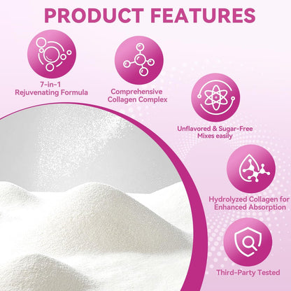 Mclovefy Multi-Kollagen-Peptidpulver, 16 Unzen (41 Portionen) - Proteinergänzung, Typ I, II, III, V, X mit Hyaluronsäure, Vitamin C und Biotin, ungesüßt, leicht in Getränke mischbar