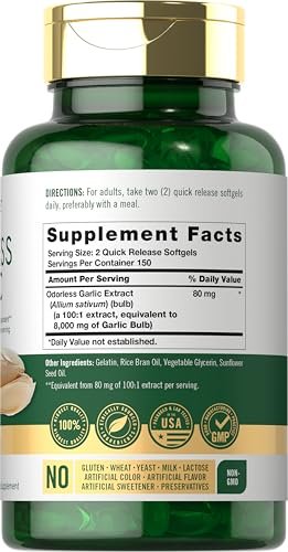 Carlyle Geruchsloses Knoblauch Softgels | 300 Kapseln | Hochdosiert | Nicht-GVO & Glutenfrei