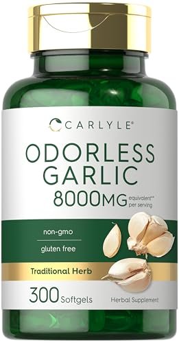 Carlyle Geruchsloses Knoblauch Softgels | 300 Kapseln | Hochdosiert | Nicht-GVO & Glutenfrei