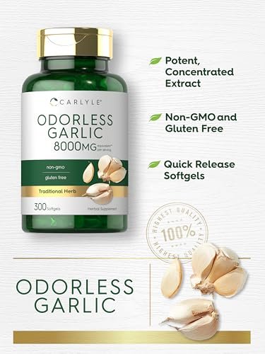 Carlyle Geruchsloses Knoblauch Softgels | 300 Kapseln | Hochdosiert | Nicht-GVO & Glutenfrei