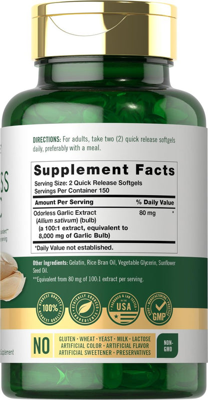 Carlyle Geruchsloses Knoblauch Softgels | 300 Kapseln | Hochdosiert | Nicht-GVO & Glutenfrei
