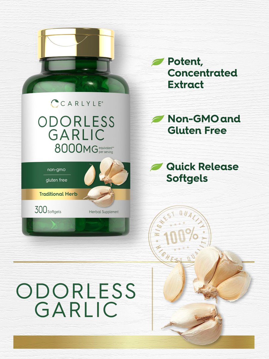 Carlyle Geruchsloses Knoblauch Softgels | 300 Kapseln | Hochdosiert | Nicht-GVO & Glutenfrei