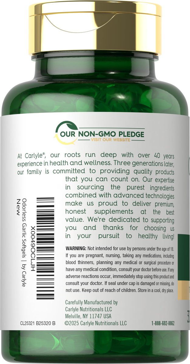 Carlyle Geruchsloses Knoblauch Softgels | 300 Kapseln | Hochdosiert | Nicht-GVO & Glutenfrei