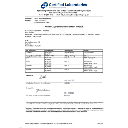 PRISTINE'S L-Theanin 200mg Kapseln – 3. Partei getestet, Non-GMO, 150-Tage-Vorrat – Unterstützung für Entspannung und Schlafqualität – Vegan, in cGMP-Einrichtung hergestellt, glutenfrei, Glasflaschen