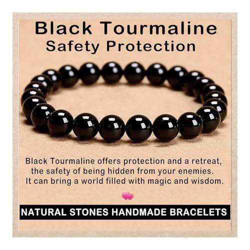 AD Beads Handgefertigtes Edelstein-Dehnbares Armband mit schwarzem Turmalin – Kristallheilung, Reiki, spirituelle Essenz, Unisex (8 mm)