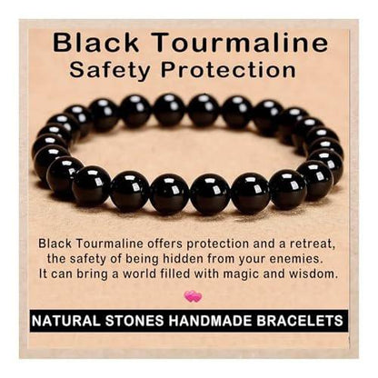 AD Beads Handgefertigtes Edelstein-Dehnbares Armband mit schwarzem Turmalin – Kristallheilung, Reiki, spirituelle Essenz, Unisex (8 mm)