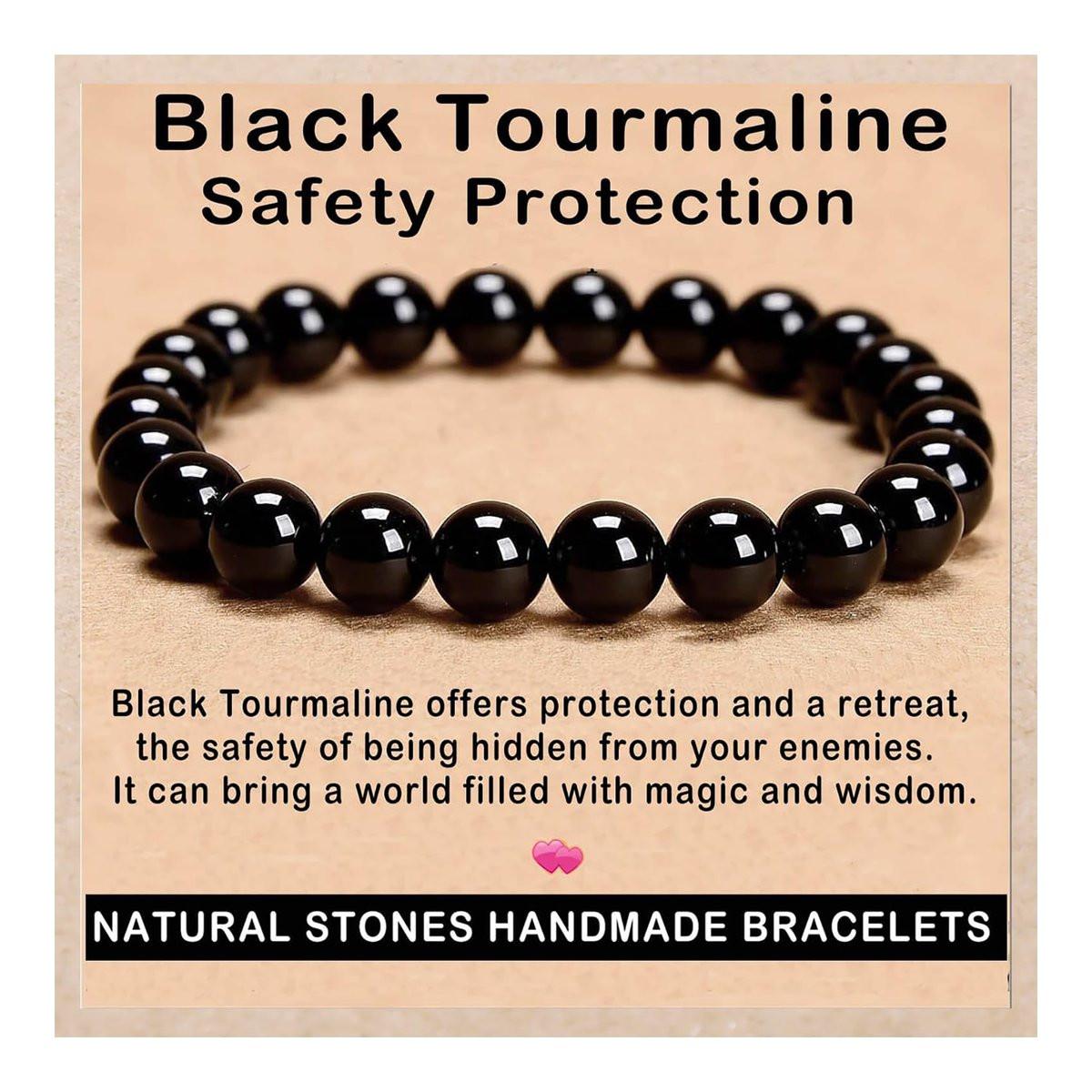 AD Beads Handgefertigtes Edelstein-Dehnbares Armband mit schwarzem Turmalin – Kristallheilung, Reiki, spirituelle Essenz, Unisex (8 mm)