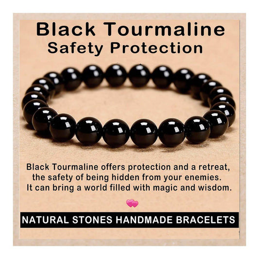 AD Beads Handgefertigtes Edelstein-Dehnbares Armband mit schwarzem Turmalin – Kristallheilung, Reiki, spirituelle Essenz, Unisex (8 mm)
