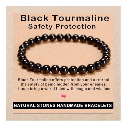 AD Beads Handgefertigtes Edelstein-Dehnbares Armband aus schwarzem Turmalin – 6mm Perlen – Schutzstein für spirituelle Energie und Wohlbefinden