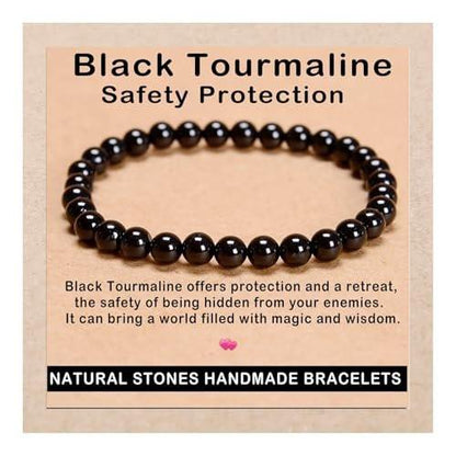 AD Beads Handgefertigtes Edelstein-Dehnbares Armband aus schwarzem Turmalin – 6mm Perlen – Schutzstein für spirituelle Energie und Wohlbefinden