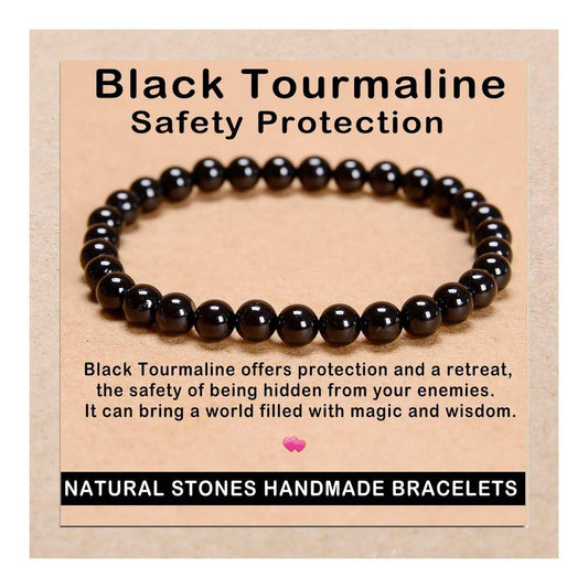 AD Beads Handgefertigtes Edelstein-Dehnbares Armband aus schwarzem Turmalin – 6mm Perlen – Schutzstein für spirituelle Energie und Wohlbefinden