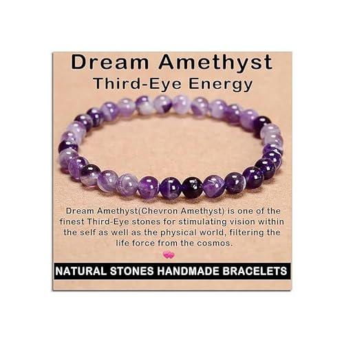 AD Beads Handgefertigtes Edelstein-Armband mit Dehnband – Kristall-Reiki, Natürliche Schönheit und Spirituelle Essenz, Unisex (4 mm, Traum-Amethyst – Drittes-Auge-Energie)