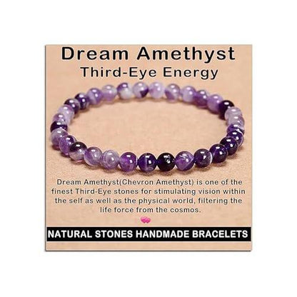AD Beads Handgefertigtes Edelstein-Armband mit Dehnband – Kristall-Reiki, Natürliche Schönheit und Spirituelle Essenz, Unisex (4 mm, Traum-Amethyst – Drittes-Auge-Energie)
