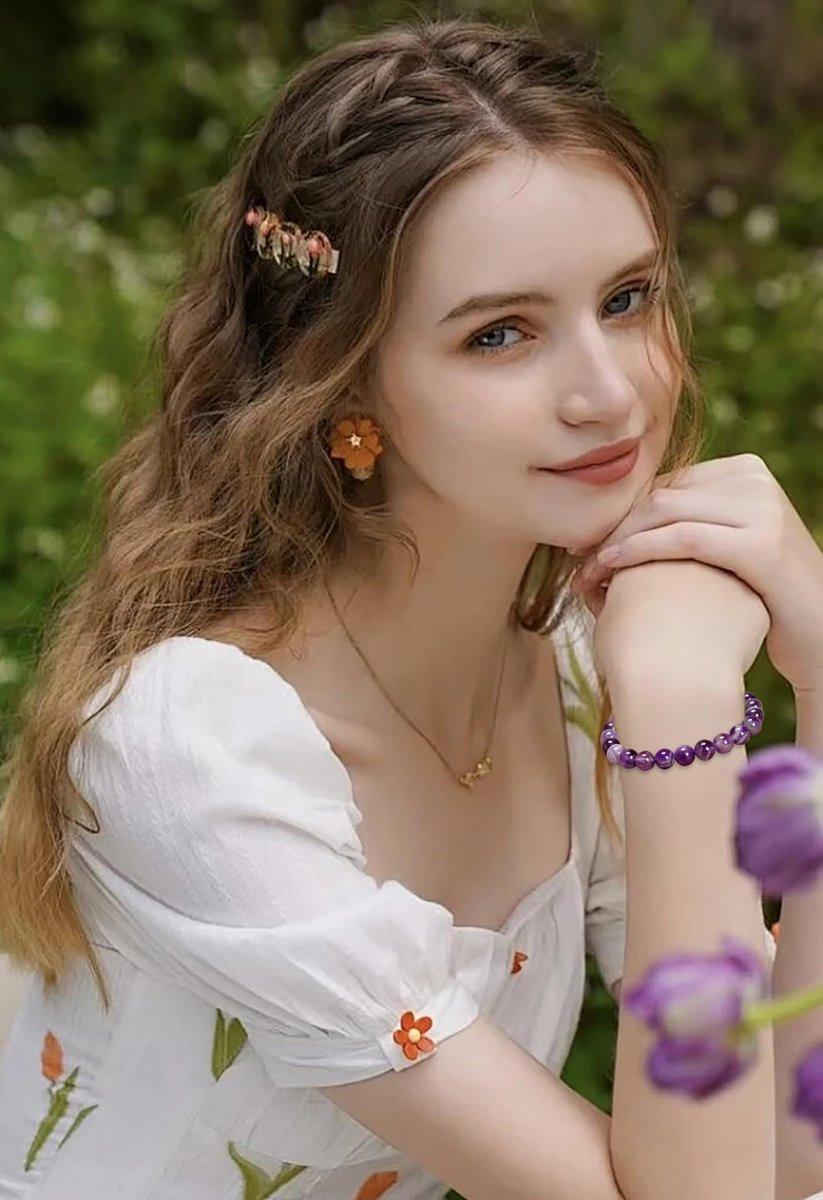 AD Beads Handgefertigtes Edelstein-Armband mit Dehnband – Kristall-Reiki, Natürliche Schönheit und Spirituelle Essenz, Unisex (4 mm, Traum-Amethyst – Drittes-Auge-Energie)