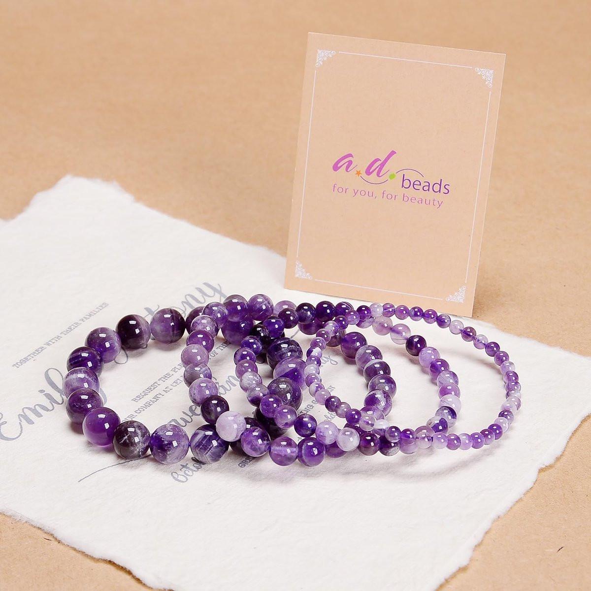 AD Beads Handgefertigtes Edelstein-Armband mit Dehnband – Kristall-Reiki, Natürliche Schönheit und Spirituelle Essenz, Unisex (4 mm, Traum-Amethyst – Drittes-Auge-Energie)