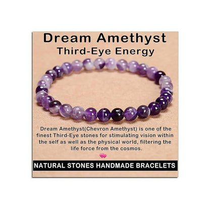 AD Beads Handgefertigtes Edelstein-Armband mit Dehnband – Kristall-Reiki, Natürliche Schönheit und Spirituelle Essenz, Unisex (4 mm, Traum-Amethyst – Drittes-Auge-Energie)