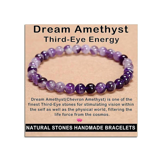 AD Beads Handgefertigtes Edelstein-Armband mit Dehnband – Kristall-Reiki, Natürliche Schönheit und Spirituelle Essenz, Unisex (4 mm, Traum-Amethyst – Drittes-Auge-Energie)