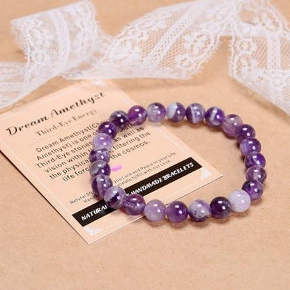 AD Beads Handgefertigtes Edelstein-Armband mit Dehnband – Kristall-Reiki, Natürliche Schönheit und Spirituelle Essenz, Unisex (4 mm, Traum-Amethyst – Drittes-Auge-Energie)
