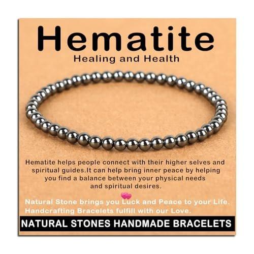 AD Beads Handgefertigtes Edelstein-Armband aus Hämatit – Dehnbares Reiki-Armband für Heilung und spirituelle Essenz (4 mm, Unisex)