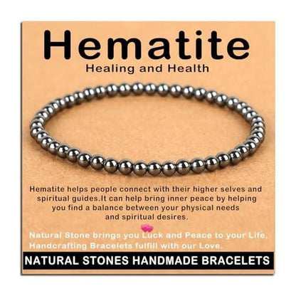 AD Beads Handgefertigtes Edelstein-Armband aus Hämatit – Dehnbares Reiki-Armband für Heilung und spirituelle Essenz (4 mm, Unisex)