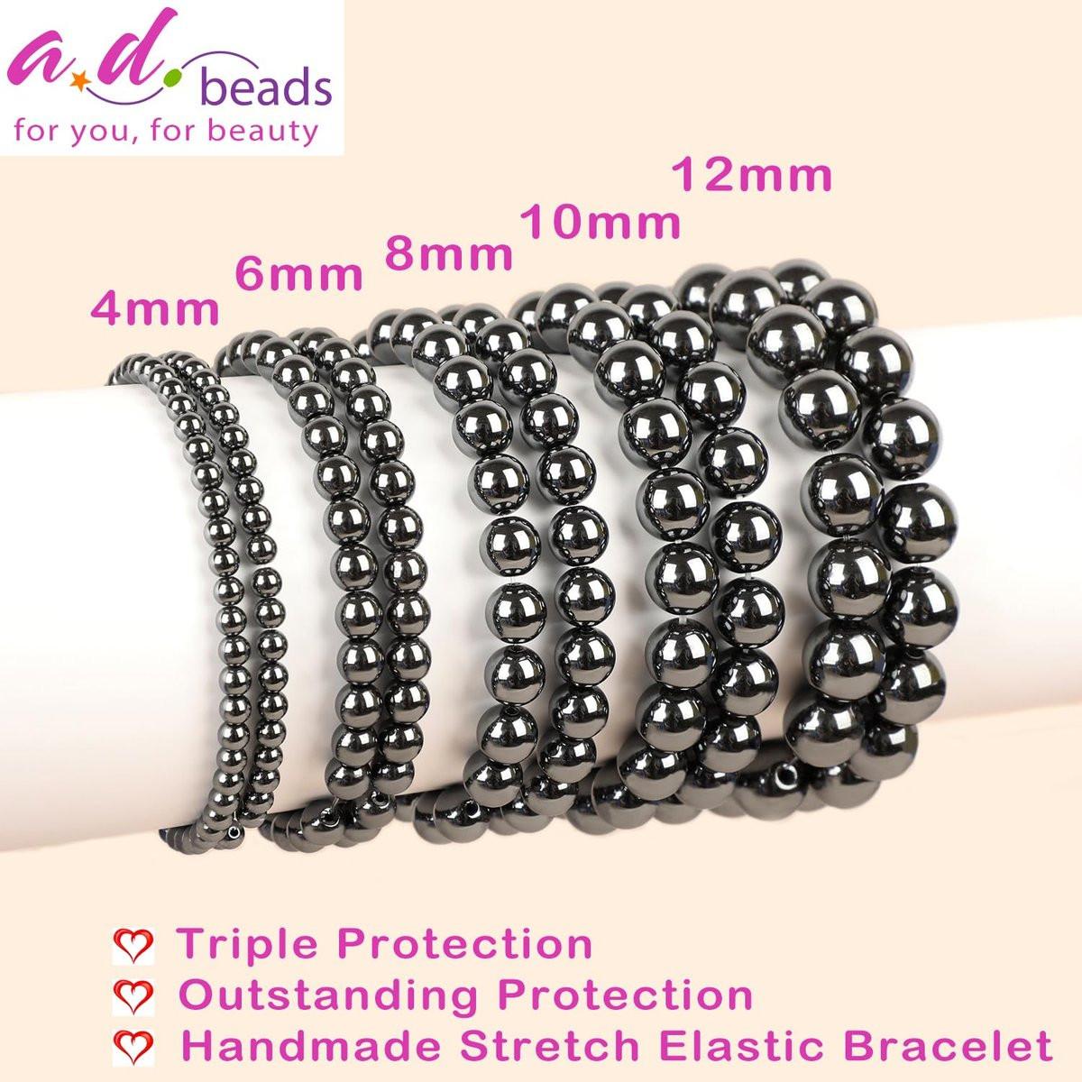 AD Beads Handgefertigtes Edelstein-Armband aus Hämatit – Dehnbares Reiki-Armband für Heilung und spirituelle Essenz (4 mm, Unisex)