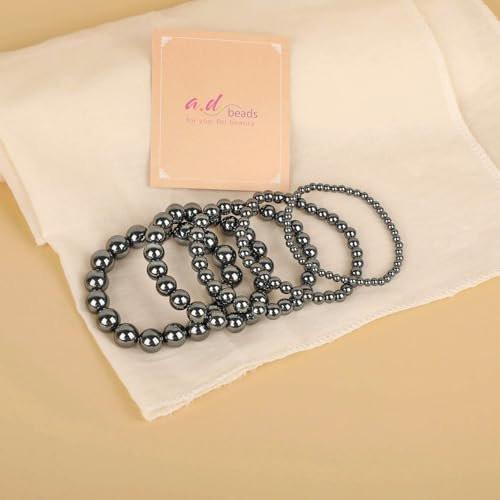 AD Beads Handgefertigtes Edelstein-Armband aus Hämatit – Dehnbares Reiki-Armband für Heilung und spirituelle Essenz (4 mm, Unisex)