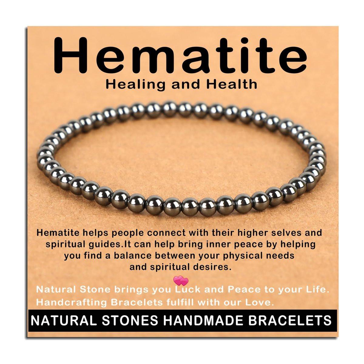 AD Beads Handgefertigtes Edelstein-Armband aus Hämatit – Dehnbares Reiki-Armband für Heilung und spirituelle Essenz (4 mm, Unisex)