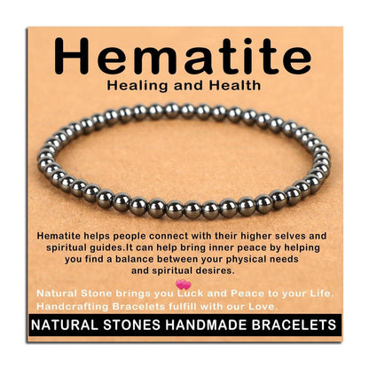 AD Beads Handgefertigtes Edelstein-Armband aus Hämatit – Dehnbares Reiki-Armband für Heilung und spirituelle Essenz (4 mm, Unisex)