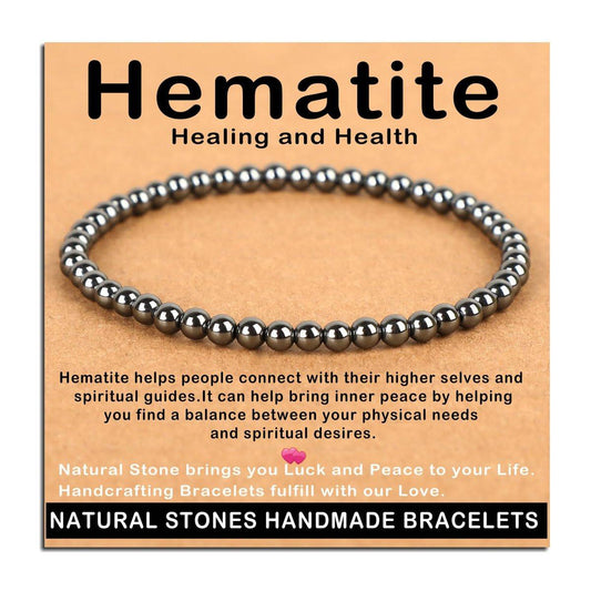 AD Beads Handgefertigtes Edelstein-Armband aus Hämatit – Dehnbares Reiki-Armband für Heilung und spirituelle Essenz (4 mm, Unisex)